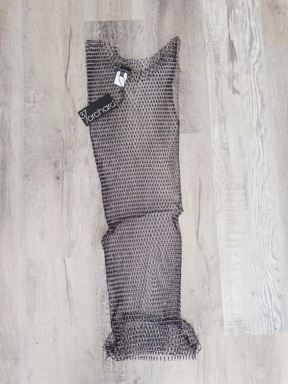 37 Orchard Rhinestone Embellished Black Mesh Tank Top